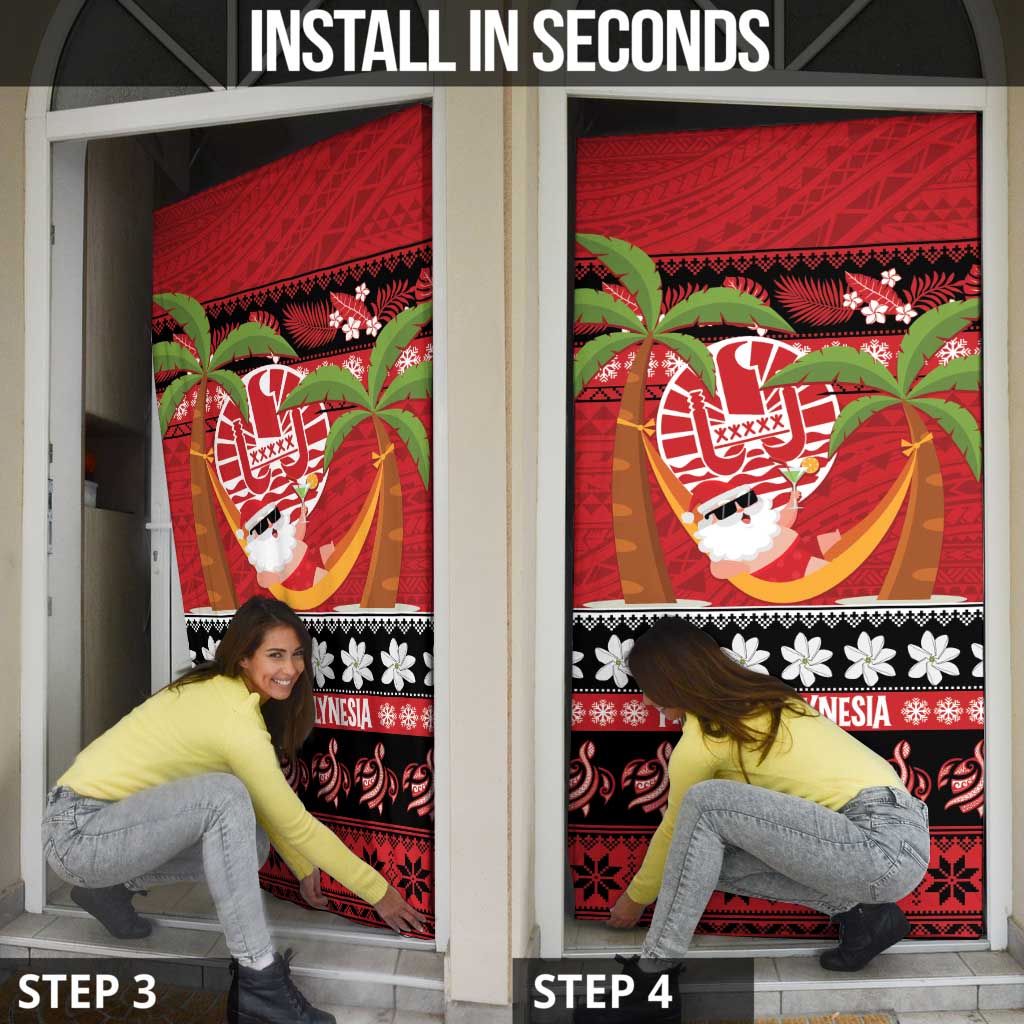 French Polynesia Christmas Door Cover Tiare Chilling Santa Oaoa I teie Noera LT14 - Polynesian Pride