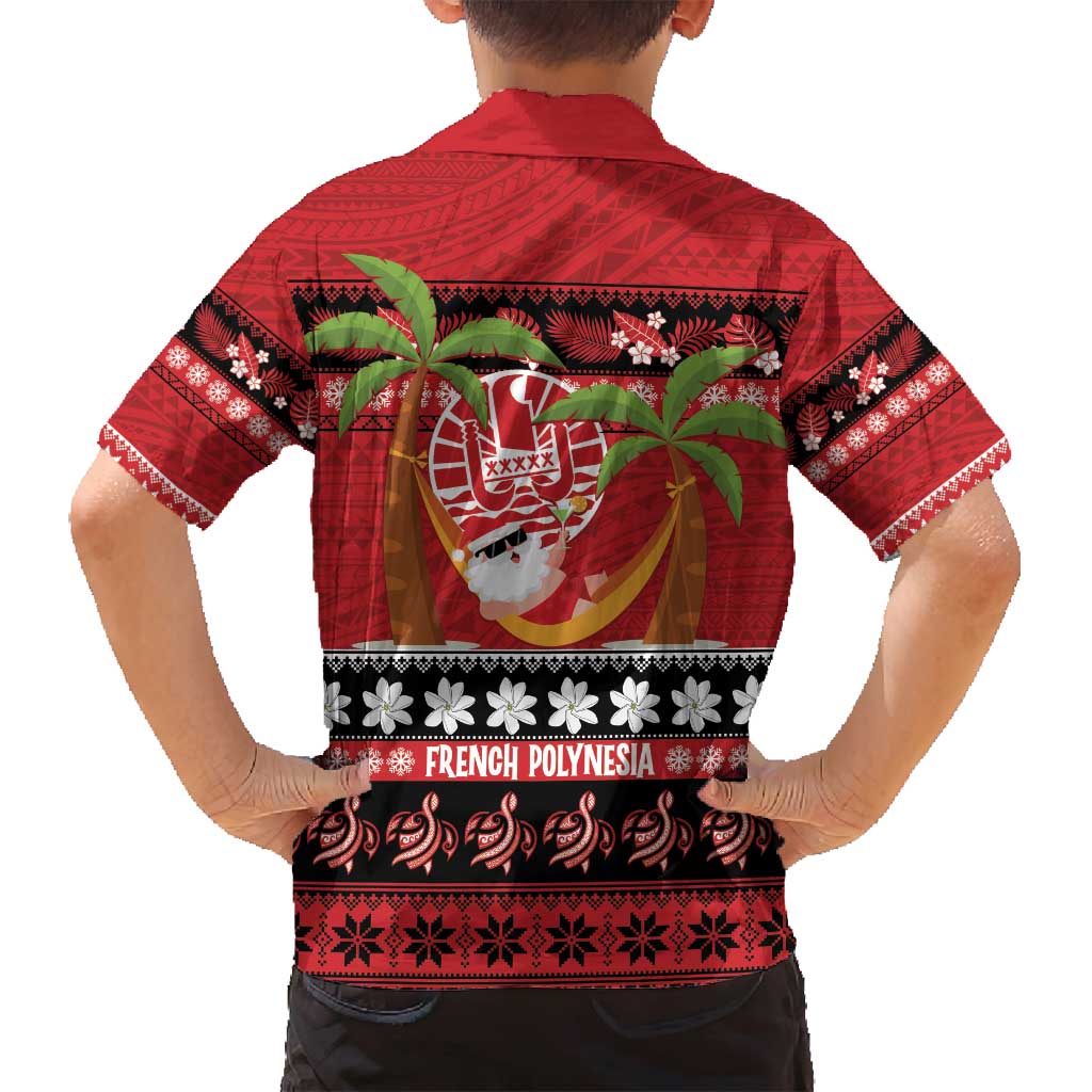 French Polynesia Christmas Family Matching Long Sleeve Bodycon Dress and Hawaiian Shirt Tiare Chilling Santa Oaoa I teie Noera LT14 - Polynesian Pride