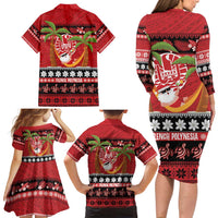 French Polynesia Christmas Family Matching Long Sleeve Bodycon Dress and Hawaiian Shirt Tiare Chilling Santa Oaoa I teie Noera LT14 - Polynesian Pride