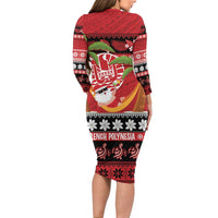 French Polynesia Christmas Family Matching Long Sleeve Bodycon Dress and Hawaiian Shirt Tiare Chilling Santa Oaoa I teie Noera LT14 - Polynesian Pride