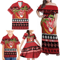 French Polynesia Christmas Family Matching Off Shoulder Maxi Dress and Hawaiian Shirt Tiare Chilling Santa Oaoa I teie Noera LT14 - Polynesian Pride