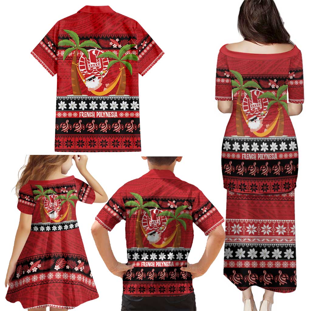 French Polynesia Christmas Family Matching Puletasi and Hawaiian Shirt Tiare Chilling Santa Oaoa I teie Noera LT14 - Polynesian Pride
