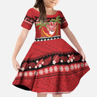 French Polynesia Christmas Family Matching Short Sleeve Bodycon Dress and Hawaiian Shirt Tiare Chilling Santa Oaoa I teie Noera LT14 Daughter's Dress Red - Polynesian Pride