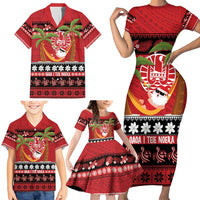French Polynesia Christmas Family Matching Short Sleeve Bodycon Dress and Hawaiian Shirt Tiare Chilling Santa Oaoa I teie Noera LT14 - Polynesian Pride