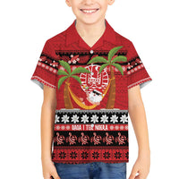 French Polynesia Christmas Family Matching Summer Maxi Dress and Hawaiian Shirt Tiare Chilling Santa Oaoa I teie Noera LT14 Son's Shirt Red - Polynesian Pride