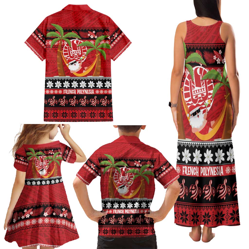 French Polynesia Christmas Family Matching Tank Maxi Dress and Hawaiian Shirt Tiare Chilling Santa Oaoa I teie Noera LT14 - Polynesian Pride