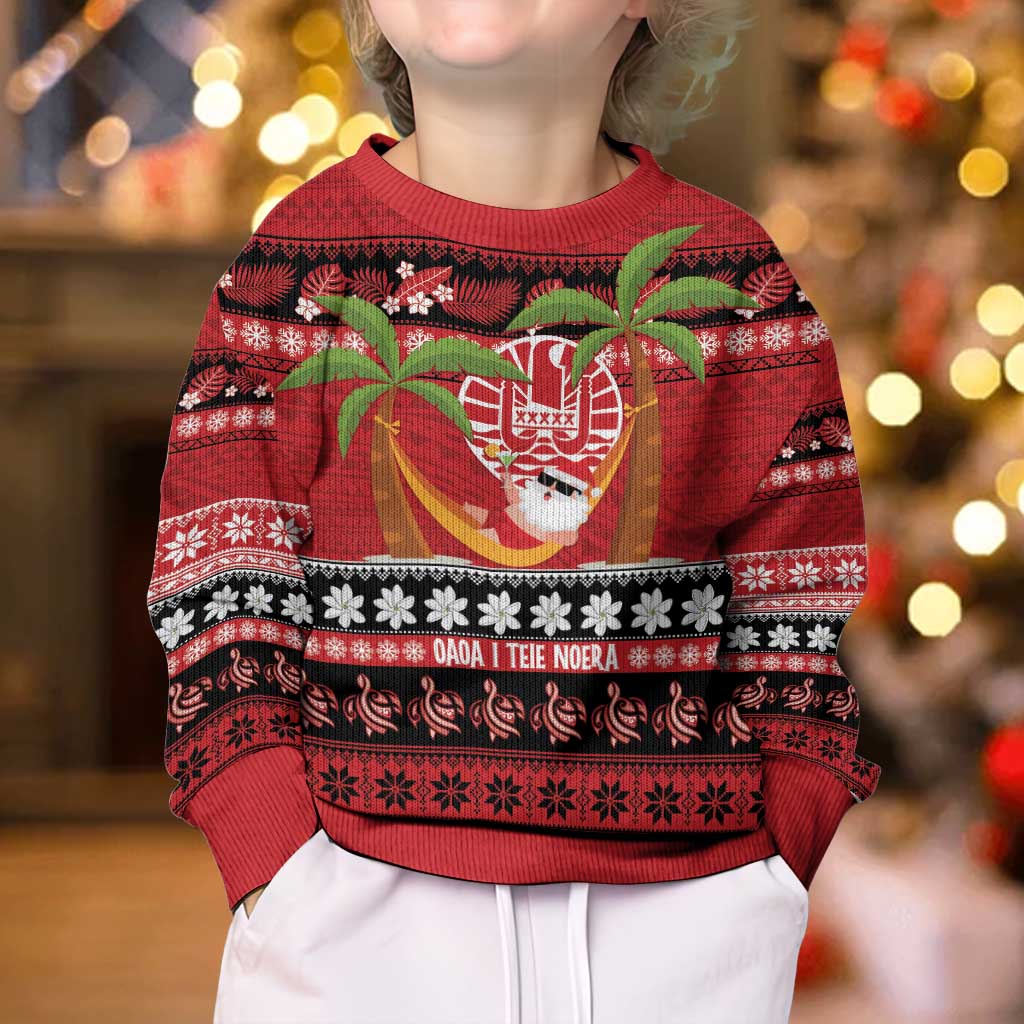 French Polynesia Christmas Kid Ugly Christmas Sweater Tiare Chilling Santa Oaoa I teie Noera - Polynesian Pride