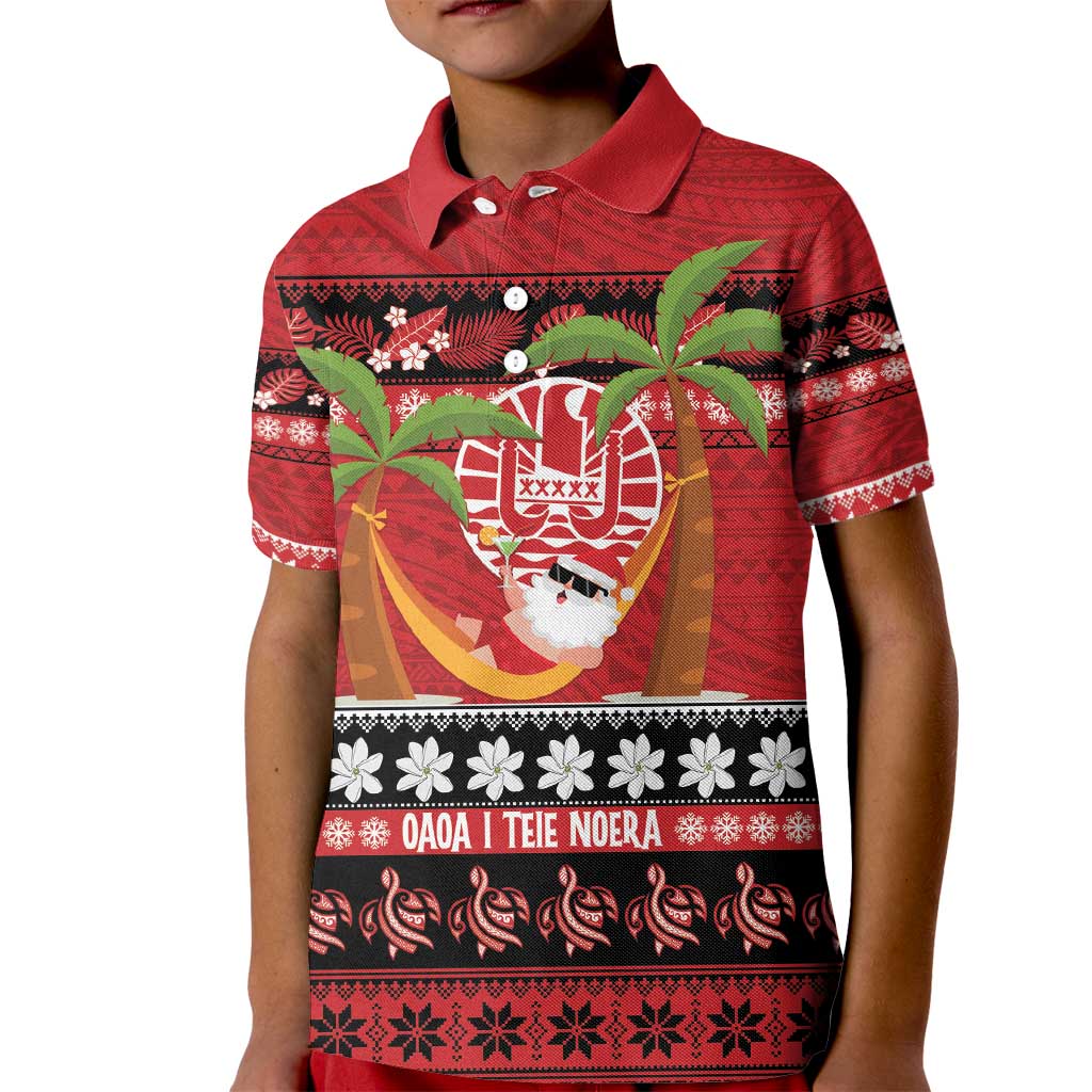 French Polynesia Christmas Kid Polo Shirt Tiare Chilling Santa Oaoa I teie Noera - Polynesian Pride