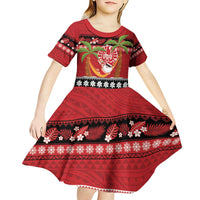 French Polynesia Christmas Kid Short Sleeve Dress Tiare Chilling Santa Oaoa I teie Noera - Polynesian Pride