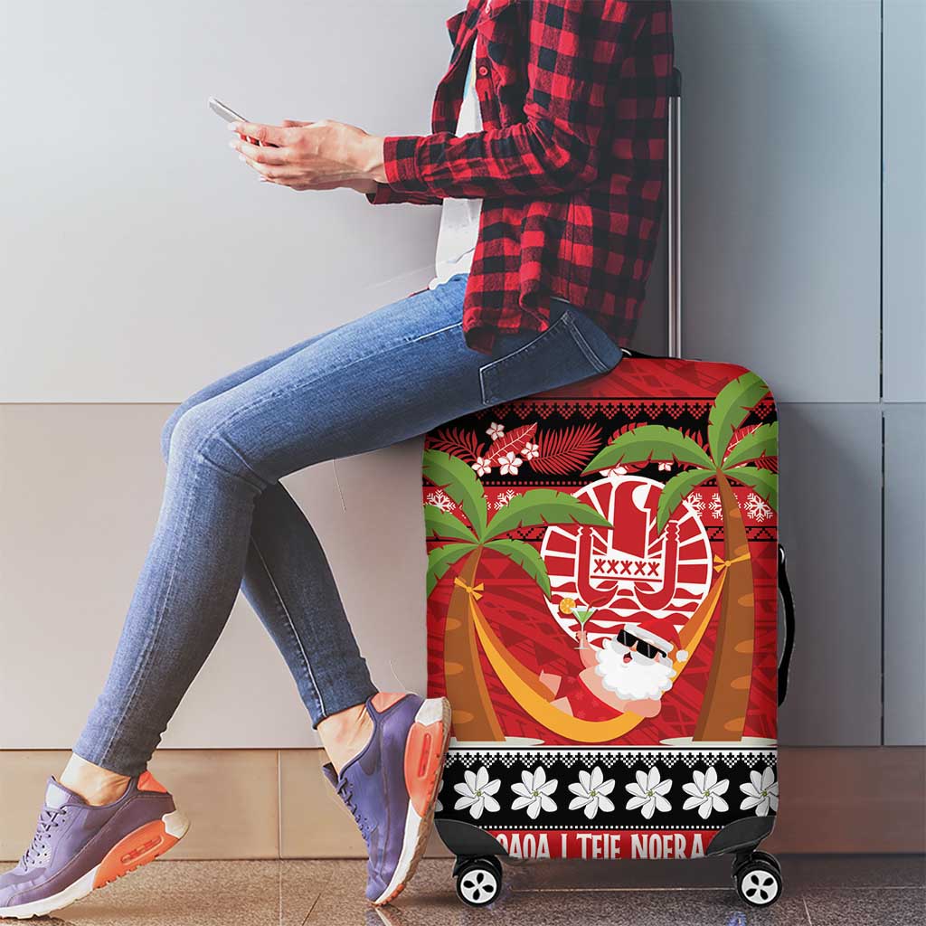French Polynesia Christmas Luggage Cover Tiare Chilling Santa Oaoa I teie Noera - Polynesian Pride