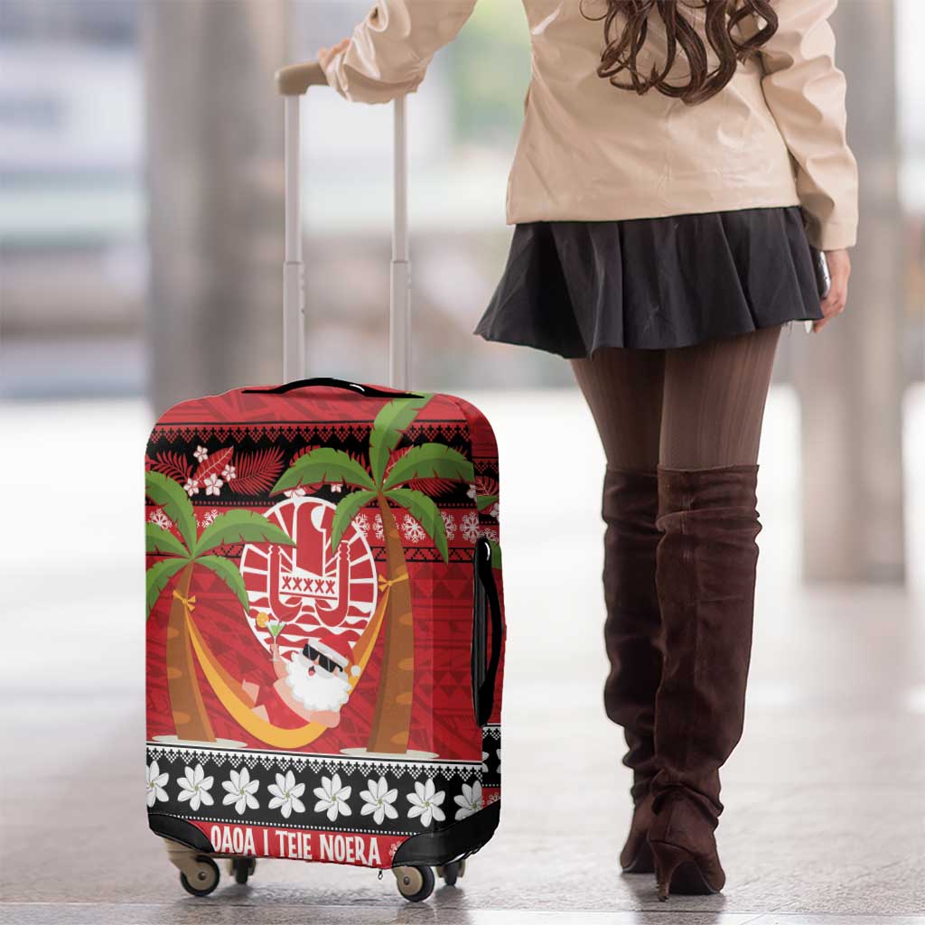 French Polynesia Christmas Luggage Cover Tiare Chilling Santa Oaoa I teie Noera - Polynesian Pride