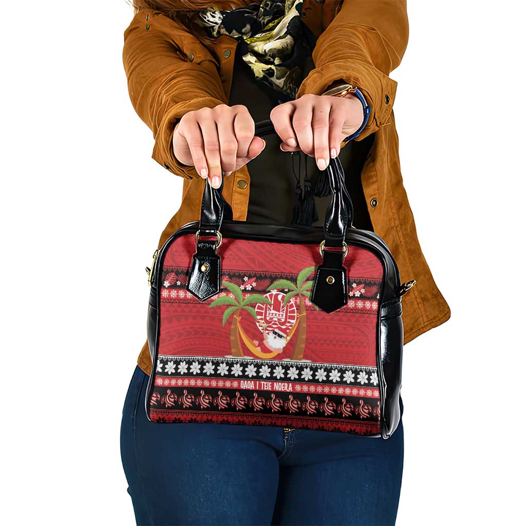 French Polynesia Christmas Shoulder Handbag Tiare Chilling Santa Oaoa I teie Noera LT14 One Size Red - Polynesian Pride