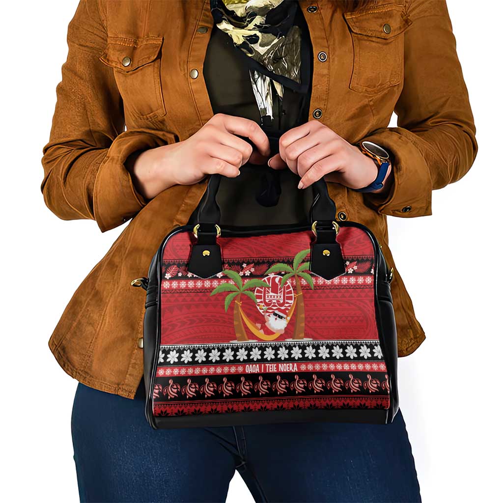 French Polynesia Christmas Shoulder Handbag Tiare Chilling Santa Oaoa I teie Noera LT14 - Polynesian Pride