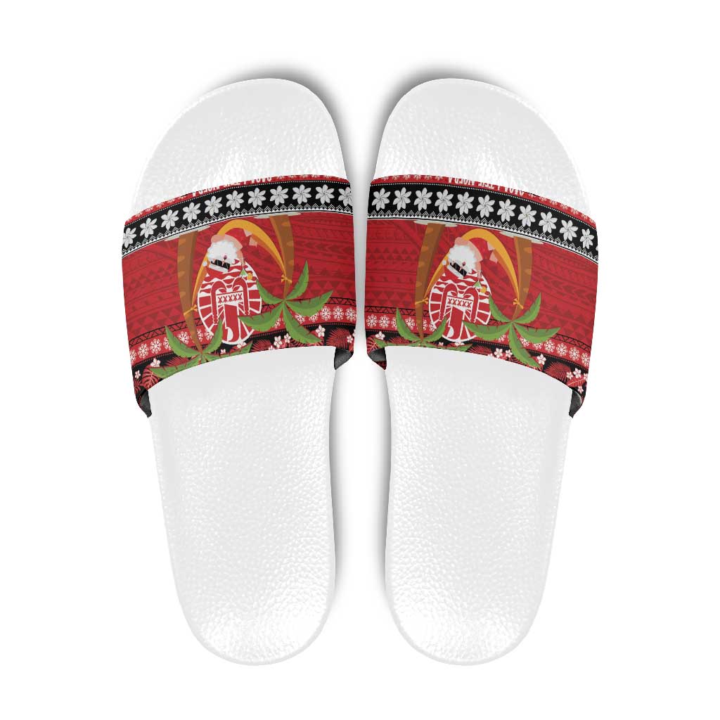 French Polynesia Christmas Slide Sandals Tiare Chilling Santa Oaoa I teie Noera - Polynesian Pride
