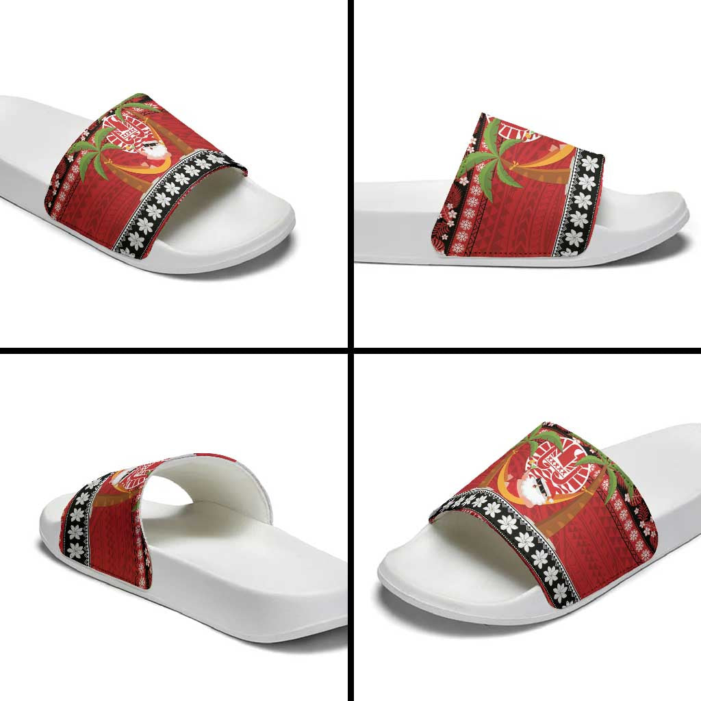 French Polynesia Christmas Slide Sandals Tiare Chilling Santa Oaoa I teie Noera - Polynesian Pride