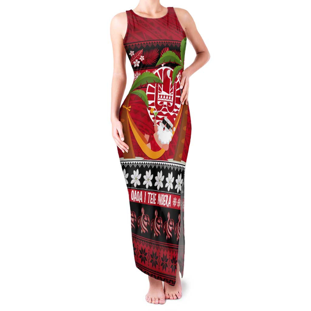 French Polynesia Christmas Tank Maxi Dress Tiare Chilling Santa Oaoa I teie Noera - Polynesian Pride