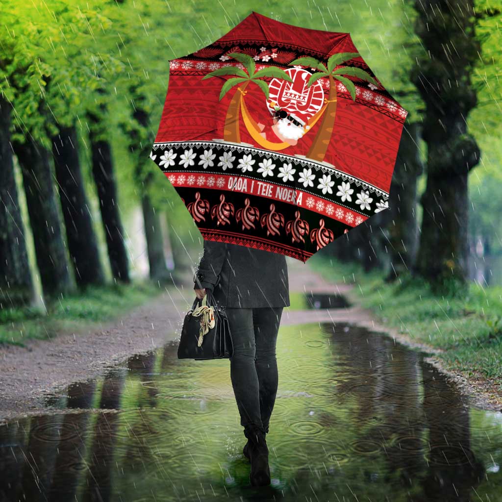 French Polynesia Christmas Umbrella Tiare Chilling Santa Oaoa I teie Noera - Polynesian Pride