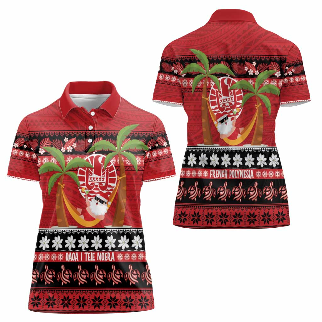 French Polynesia Christmas Women Polo Shirt Tiare Chilling Santa Oaoa I teie Noera - Polynesian Pride
