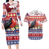 Kiribati Christmas Couples Matching Long Sleeve Bodycon Dress and Hawaiian Shirt Frigatebird Santa Tekeraoi n te Kiritimati LT14 Red - Polynesian Pride