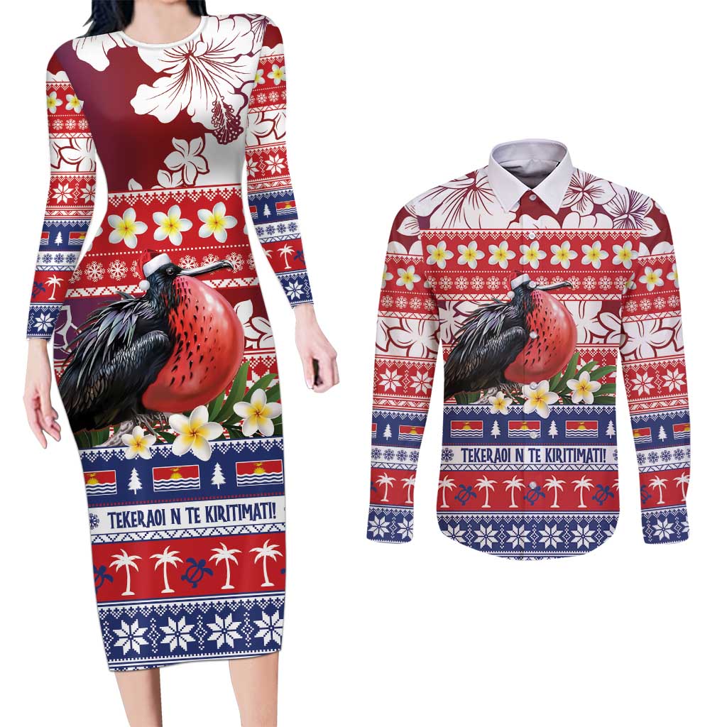 Kiribati Christmas Couples Matching Long Sleeve Bodycon Dress and Long Sleeve Button Shirt Frigatebird Santa Tekeraoi n te Kiritimati LT14 Red - Polynesian Pride