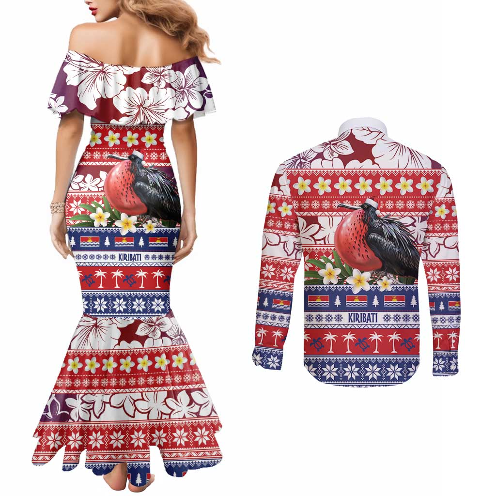 Kiribati Christmas Couples Matching Mermaid Dress and Long Sleeve Button Shirt Frigatebird Santa Tekeraoi n te Kiritimati LT14 - Polynesian Pride