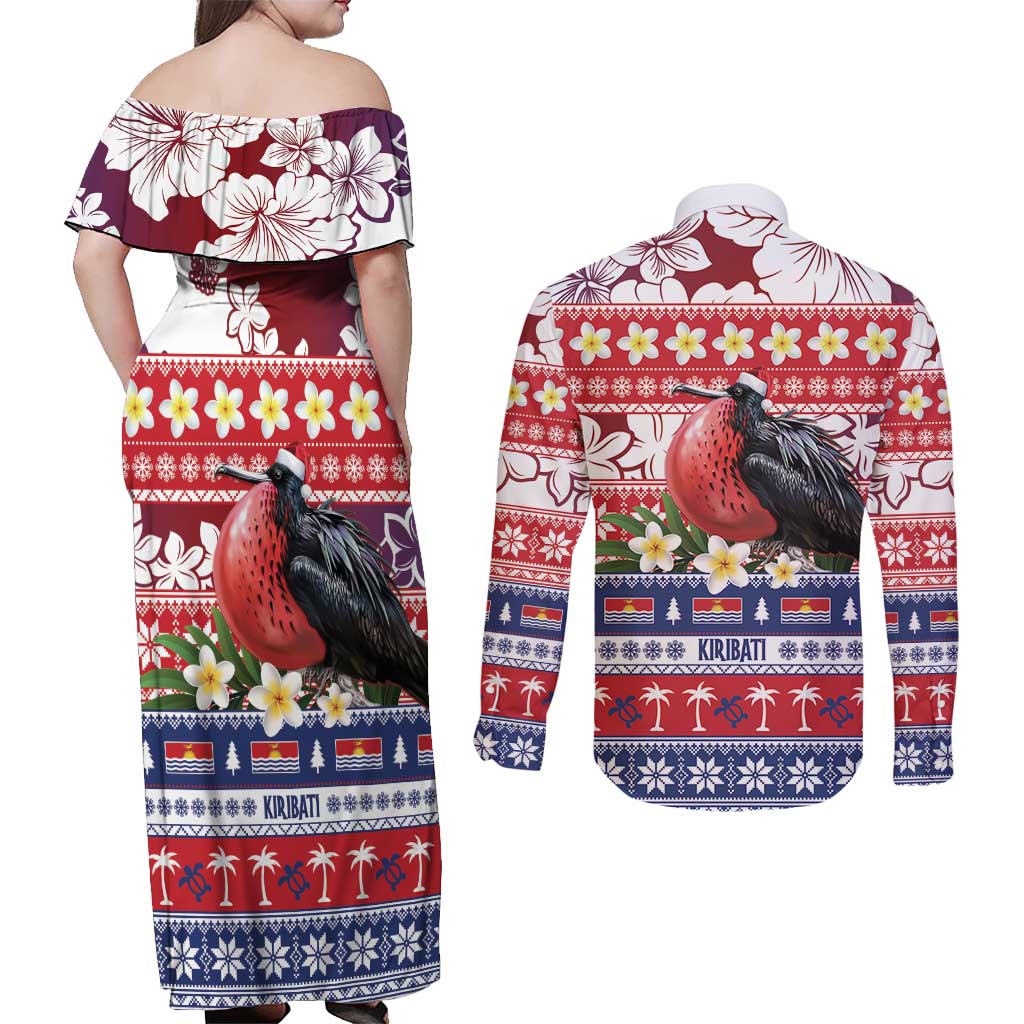 Kiribati Christmas Couples Matching Off Shoulder Maxi Dress and Long Sleeve Button Shirt Frigatebird Santa Tekeraoi n te Kiritimati LT14 - Polynesian Pride