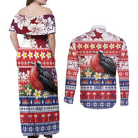 Kiribati Christmas Couples Matching Off Shoulder Maxi Dress and Long Sleeve Button Shirt Frigatebird Santa Tekeraoi n te Kiritimati LT14 - Polynesian Pride