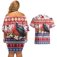 Kiribati Christmas Couples Matching Off Shoulder Short Dress and Hawaiian Shirt Frigatebird Santa Tekeraoi n te Kiritimati LT14 - Polynesian Pride