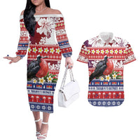 Kiribati Christmas Couples Matching Off The Shoulder Long Sleeve Dress and Hawaiian Shirt Frigatebird Santa Tekeraoi n te Kiritimati LT14 Red - Polynesian Pride