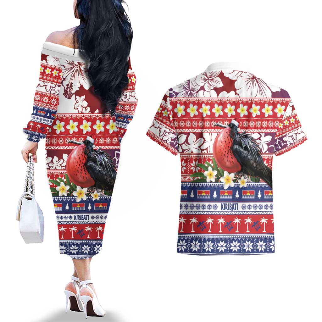 Kiribati Christmas Couples Matching Off The Shoulder Long Sleeve Dress and Hawaiian Shirt Frigatebird Santa Tekeraoi n te Kiritimati LT14 - Polynesian Pride