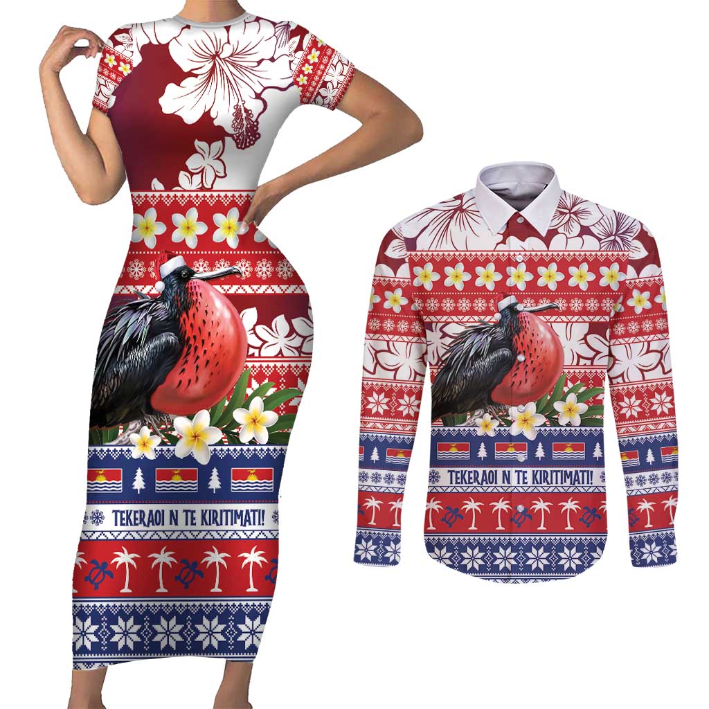 Kiribati Christmas Couples Matching Short Sleeve Bodycon Dress and Long Sleeve Button Shirt Frigatebird Santa Tekeraoi n te Kiritimati LT14 Red - Polynesian Pride