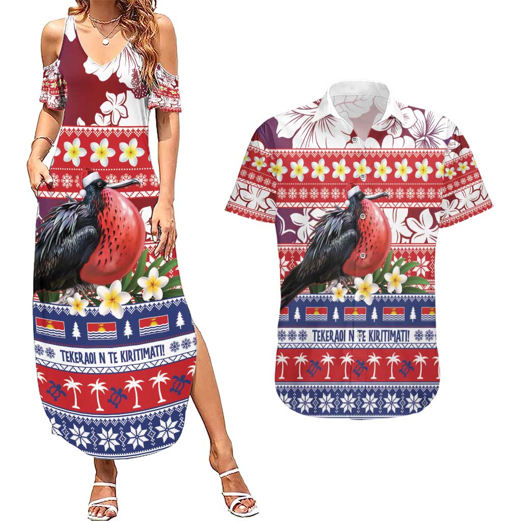 Kiribati Christmas Couples Matching Summer Maxi Dress and Hawaiian Shirt Frigatebird Santa Tekeraoi n te Kiritimati LT14 Red - Polynesian Pride