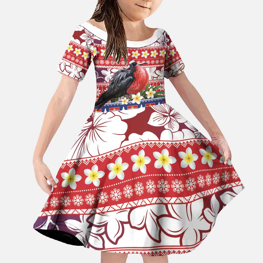 Kiribati Christmas Family Matching Mermaid Dress and Hawaiian Shirt Frigatebird Santa Tekeraoi n te Kiritimati LT14 Daughter's Dress Red - Polynesian Pride