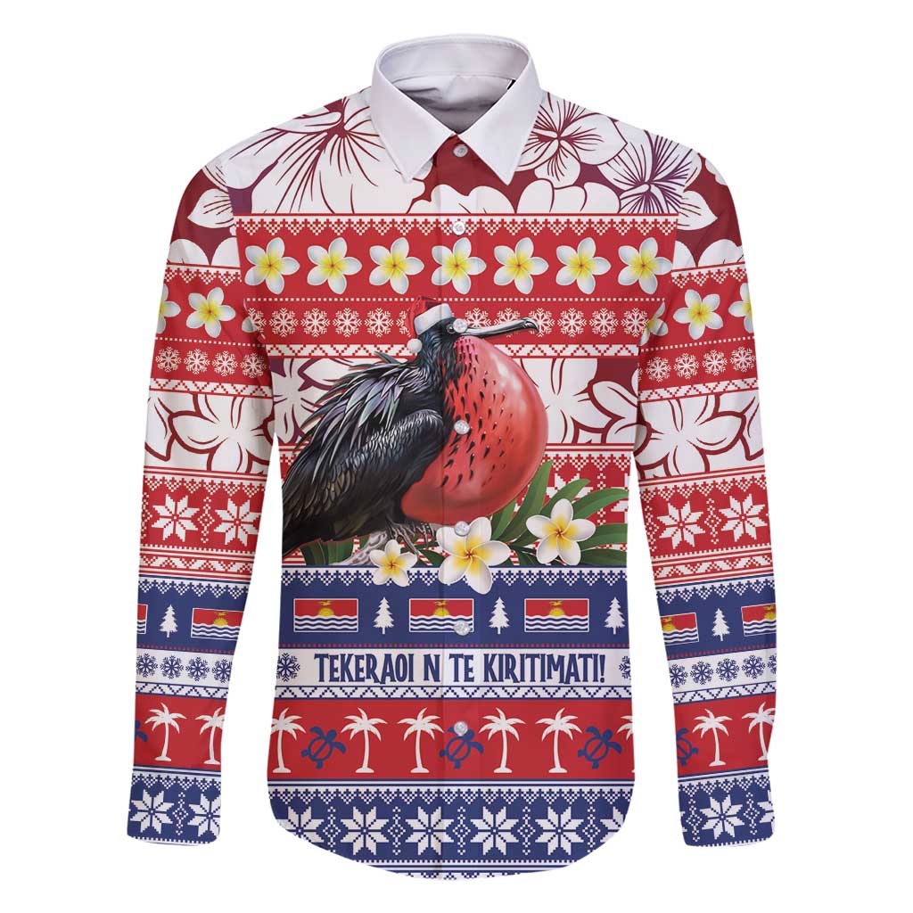Kiribati Christmas Family Matching Mermaid Dress and Hawaiian Shirt Frigatebird Santa Tekeraoi n te Kiritimati LT14 Dad's Shirt - Long Sleeve Red - Polynesian Pride