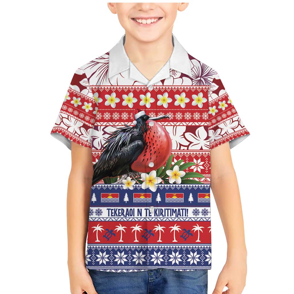Kiribati Christmas Family Matching Mermaid Dress and Hawaiian Shirt Frigatebird Santa Tekeraoi n te Kiritimati LT14 Son's Shirt Red - Polynesian Pride