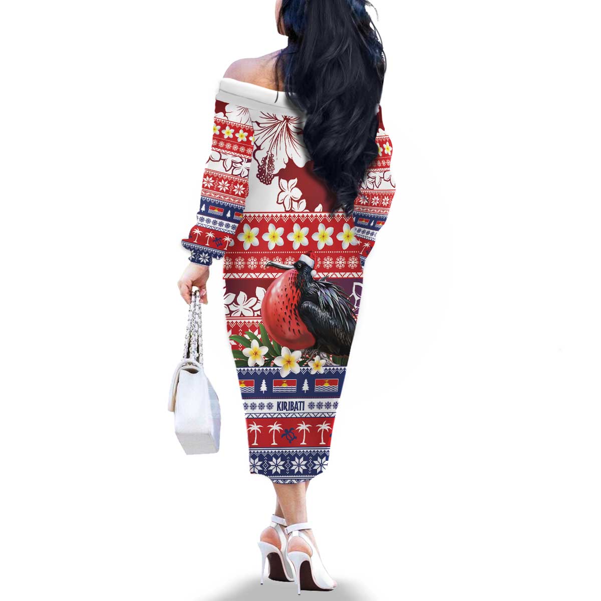 Kiribati Christmas Family Matching Off The Shoulder Long Sleeve Dress and Hawaiian Shirt Frigatebird Santa Tekeraoi n te Kiritimati LT14 - Polynesian Pride