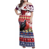 Kiribati Christmas Family Matching Off Shoulder Maxi Dress and Hawaiian Shirt Frigatebird Santa Tekeraoi n te Kiritimati LT14 Mom's Dress Red - Polynesian Pride