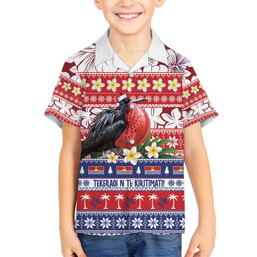 Kiribati Christmas Family Matching Off Shoulder Maxi Dress and Hawaiian Shirt Frigatebird Santa Tekeraoi n te Kiritimati LT14 Son's Shirt Red - Polynesian Pride