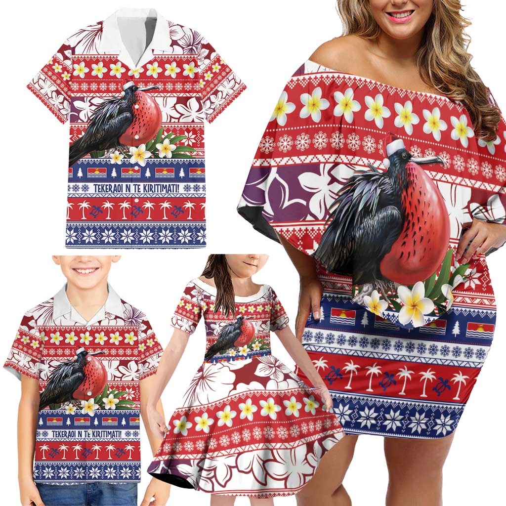 Kiribati Christmas Family Matching Off Shoulder Short Dress and Hawaiian Shirt Frigatebird Santa Tekeraoi n te Kiritimati LT14 - Polynesian Pride