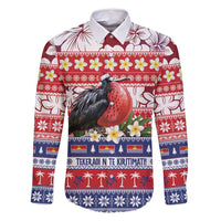 Kiribati Christmas Family Matching Off Shoulder Short Dress and Hawaiian Shirt Frigatebird Santa Tekeraoi n te Kiritimati LT14 Dad's Shirt - Long Sleeve Red - Polynesian Pride