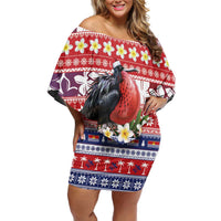 Kiribati Christmas Family Matching Off Shoulder Short Dress and Hawaiian Shirt Frigatebird Santa Tekeraoi n te Kiritimati LT14 Mom's Dress Red - Polynesian Pride