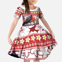 Kiribati Christmas Family Matching Summer Maxi Dress and Hawaiian Shirt Frigatebird Santa Tekeraoi n te Kiritimati LT14 Daughter's Dress Red - Polynesian Pride