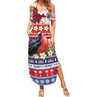 Kiribati Christmas Family Matching Summer Maxi Dress and Hawaiian Shirt Frigatebird Santa Tekeraoi n te Kiritimati LT14 Mom's Dress Red - Polynesian Pride