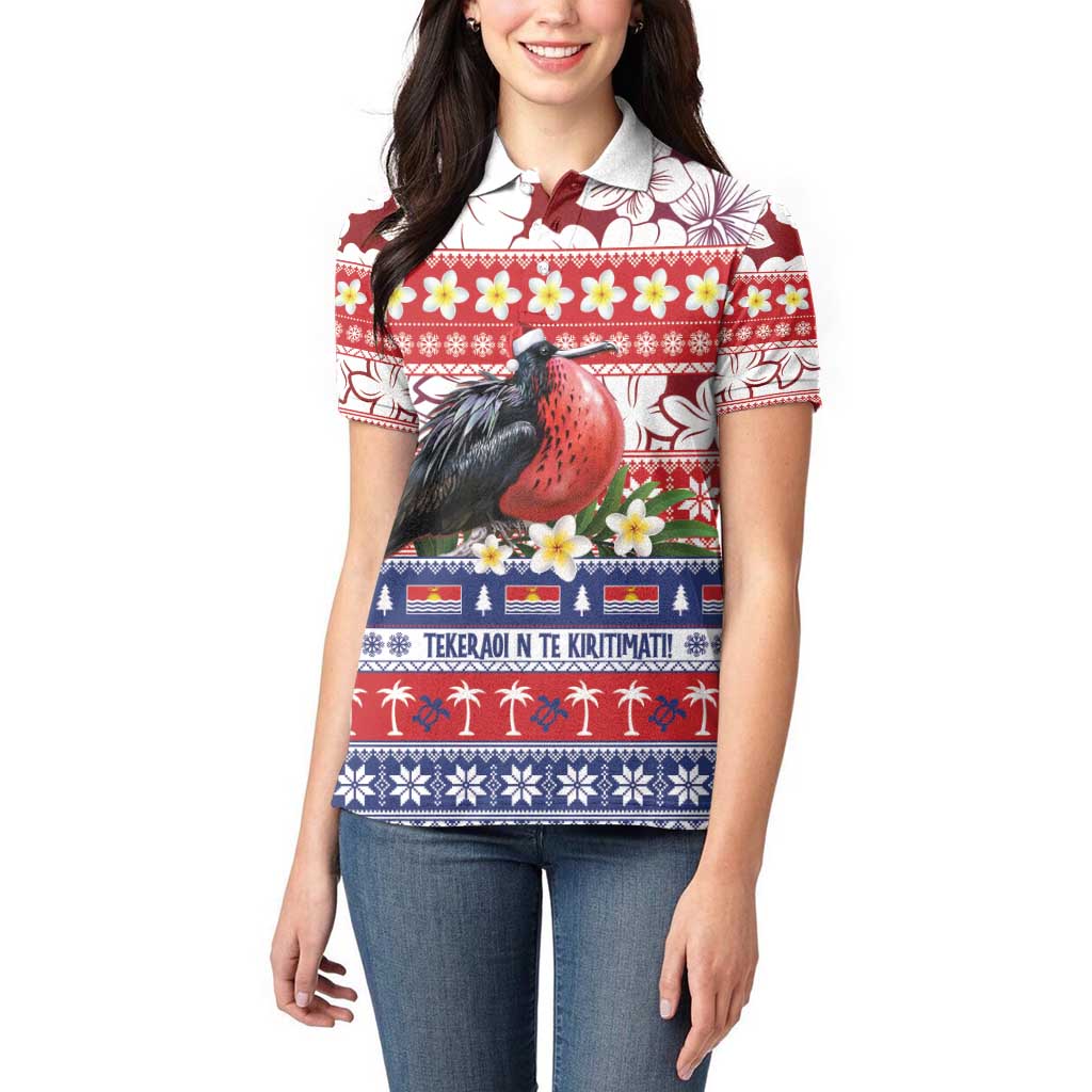 Kiribati Christmas Women Polo Shirt Frigatebird Santa Tekeraoi n te Kiritimati LT14 - Polynesian Pride