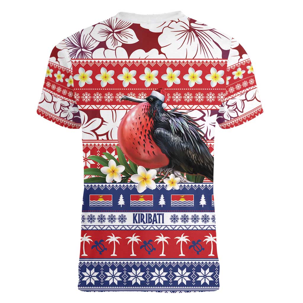 Kiribati Christmas Women V-Neck T-Shirt Frigatebird Santa Tekeraoi n te Kiritimati LT14 - Polynesian Pride