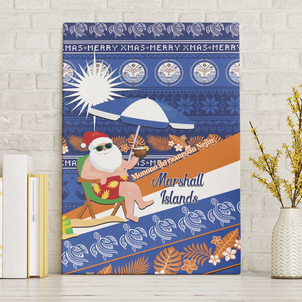 Marshall Islands Christmas Canvas Wall Art Beachy Santa Monono ilo raaneoan Nejin LT14 Without Frame Blue - Polynesian Pride