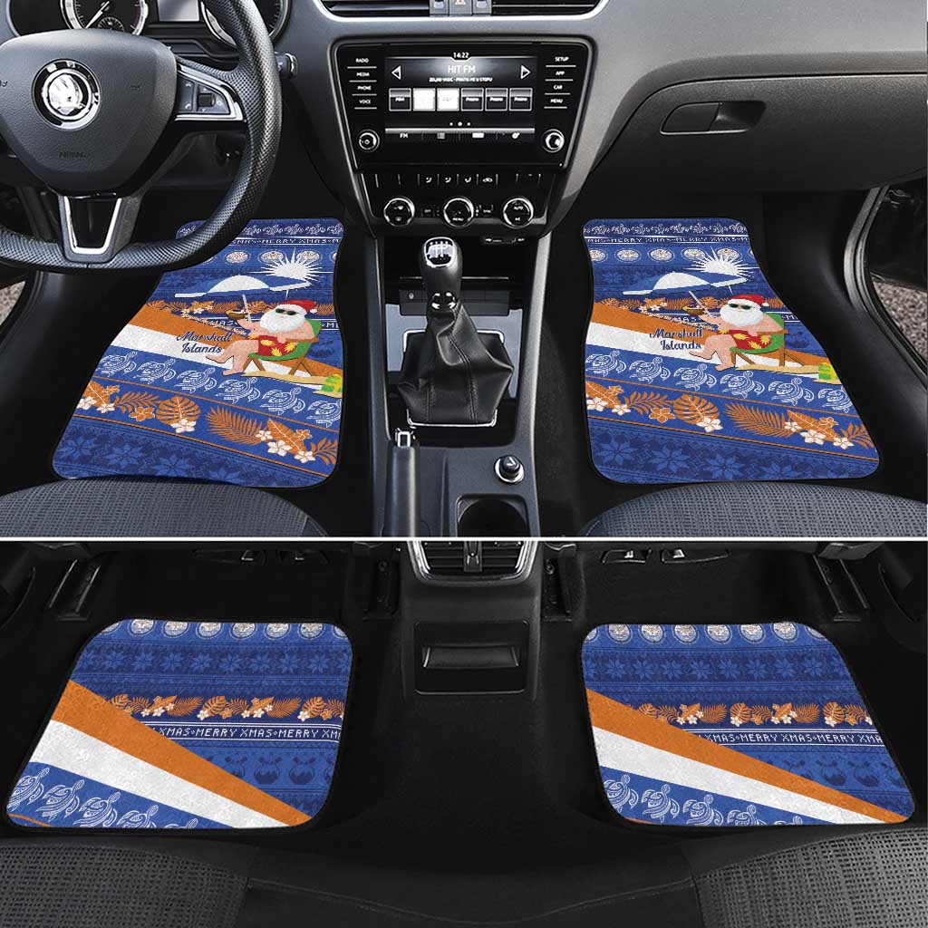 Marshall Islands Christmas Car Mats Beachy Santa Monono ilo raaneoan Nejin LT14 Set 4pcs Blue - Polynesian Pride