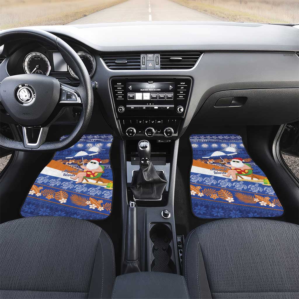 Marshall Islands Christmas Car Mats Beachy Santa Monono ilo raaneoan Nejin LT14 Set 2pcs - Front Blue - Polynesian Pride