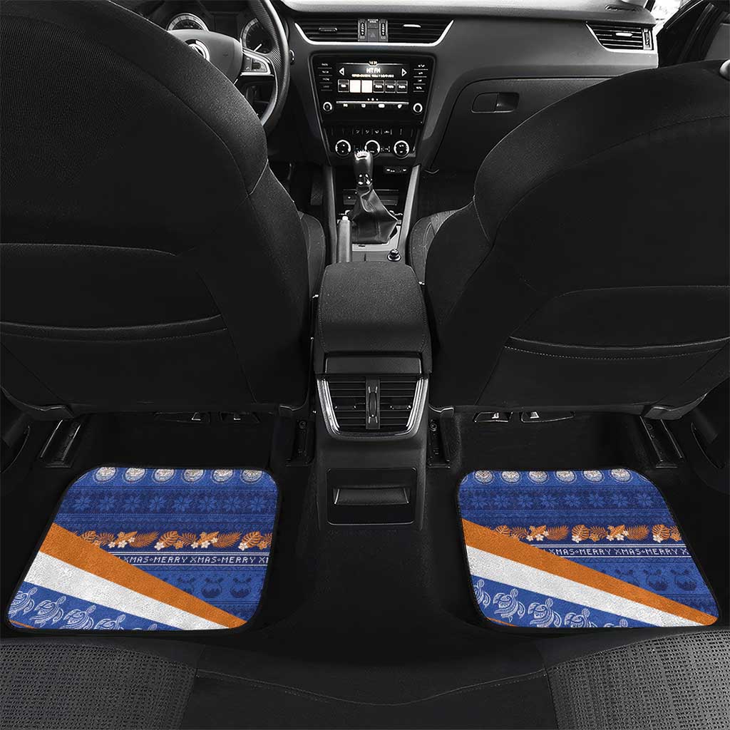 Marshall Islands Christmas Car Mats Beachy Santa Monono ilo raaneoan Nejin LT14 Set 2pcs - Back Blue - Polynesian Pride