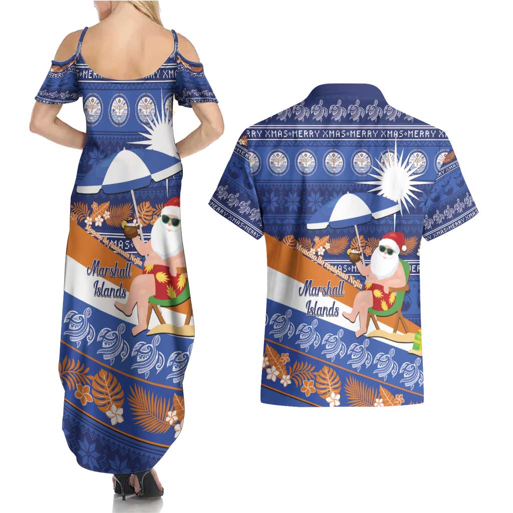 Marshall Islands Christmas Couples Matching Summer Maxi Dress and Hawaiian Shirt Beachy Santa Monono ilo raaneoan Nejin - Polynesian Pride